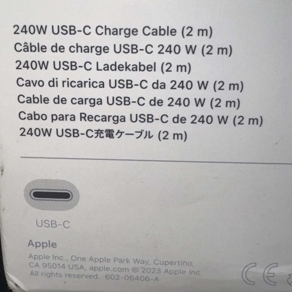 Apple 240W USB-C Charge Cable (2 m) White MYQT3AM/A - GENUINE
